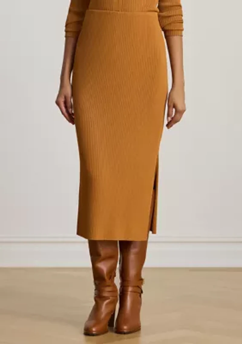 Rib-Knit Pencil Midi Skirt