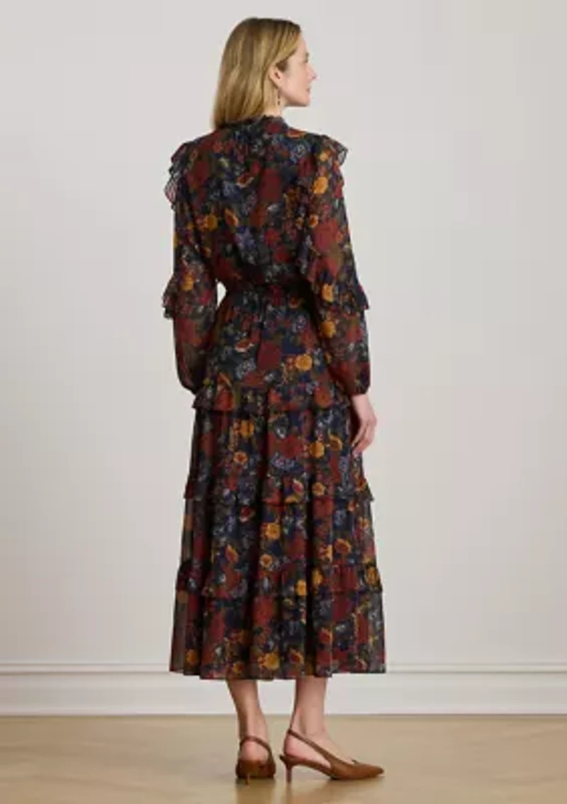 Floral Crinkle Georgette Tiered Dress