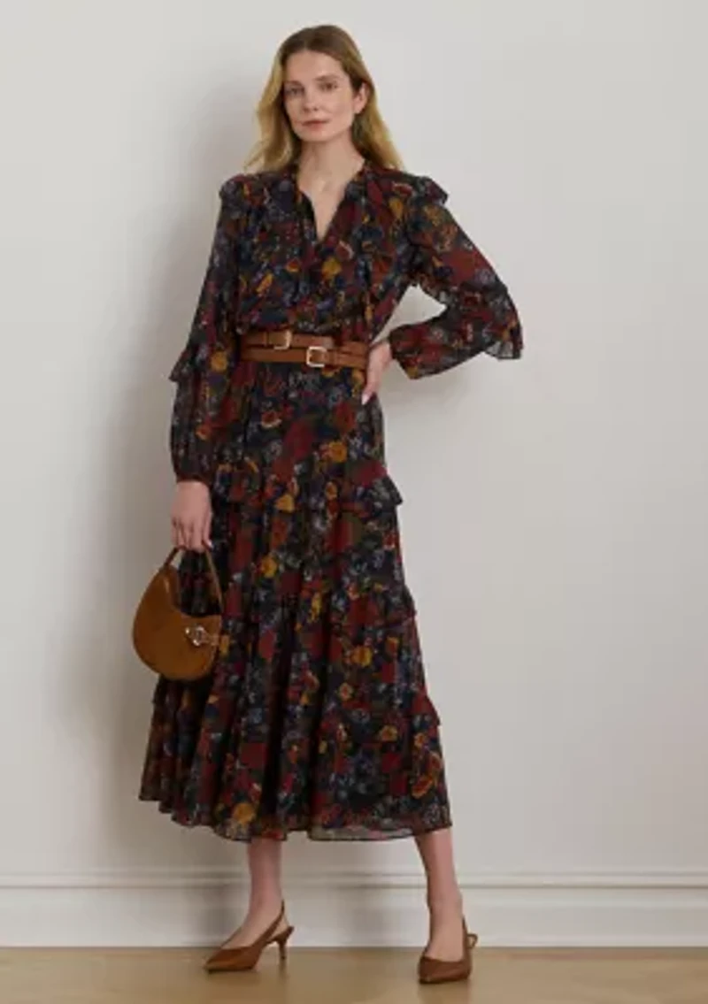 Floral Crinkle Georgette Tiered Dress