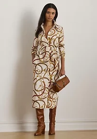Belting-Print Twill Shirtdress