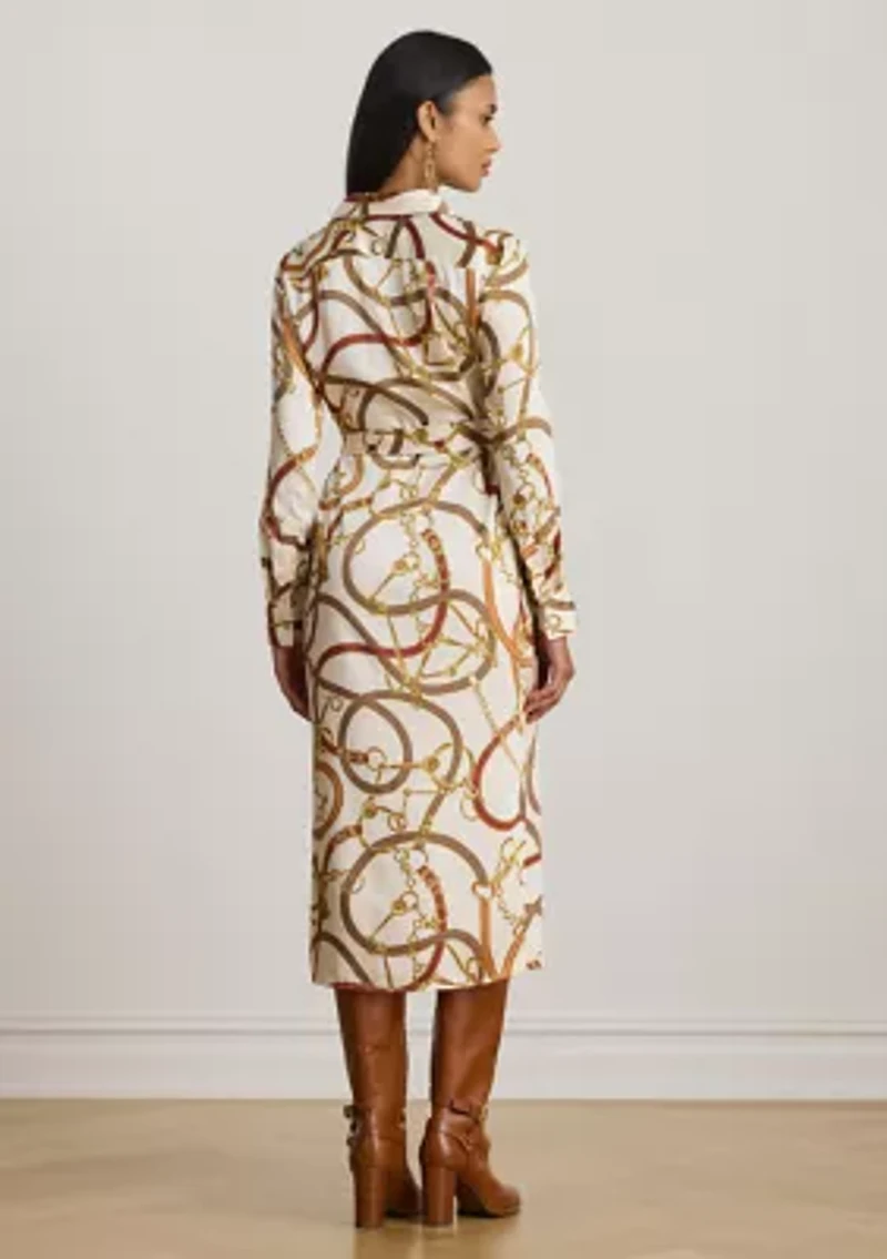 Belting-Print Twill Shirtdress