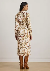 Belting-Print Twill Shirtdress