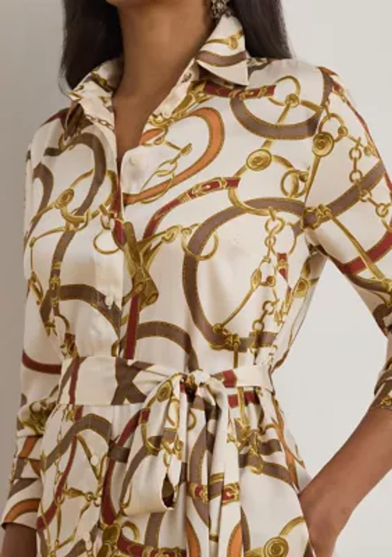 Belting-Print Twill Shirtdress