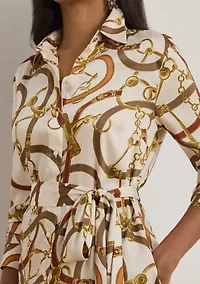 Belting-Print Twill Shirtdress