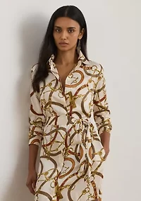 Belting-Print Twill Shirtdress