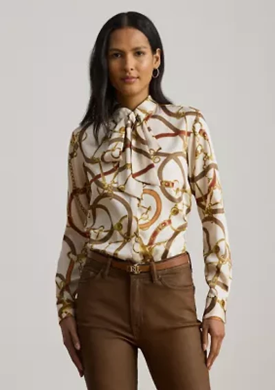 Classic Fit Print Twill Tie-Neck Shirt