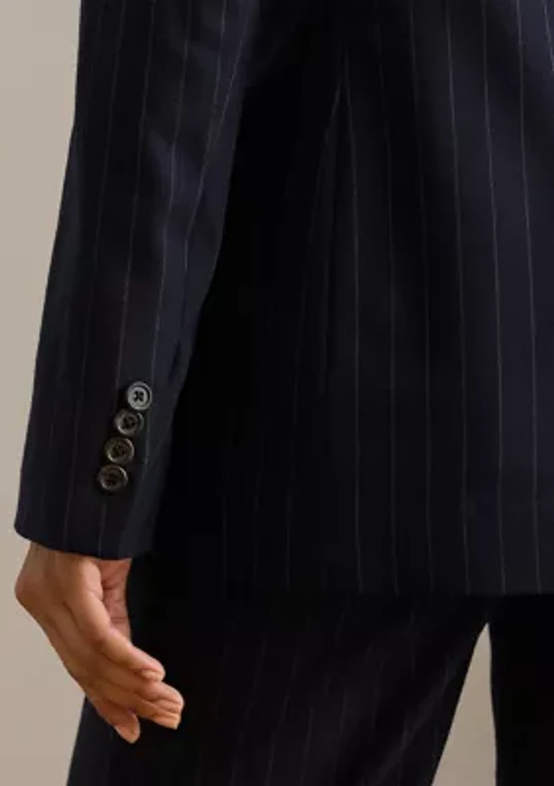 Double-Breasted Pinstripe Twill Blazer