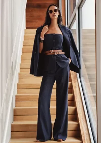 Pinstripe Wool-Blend Twill Bustier