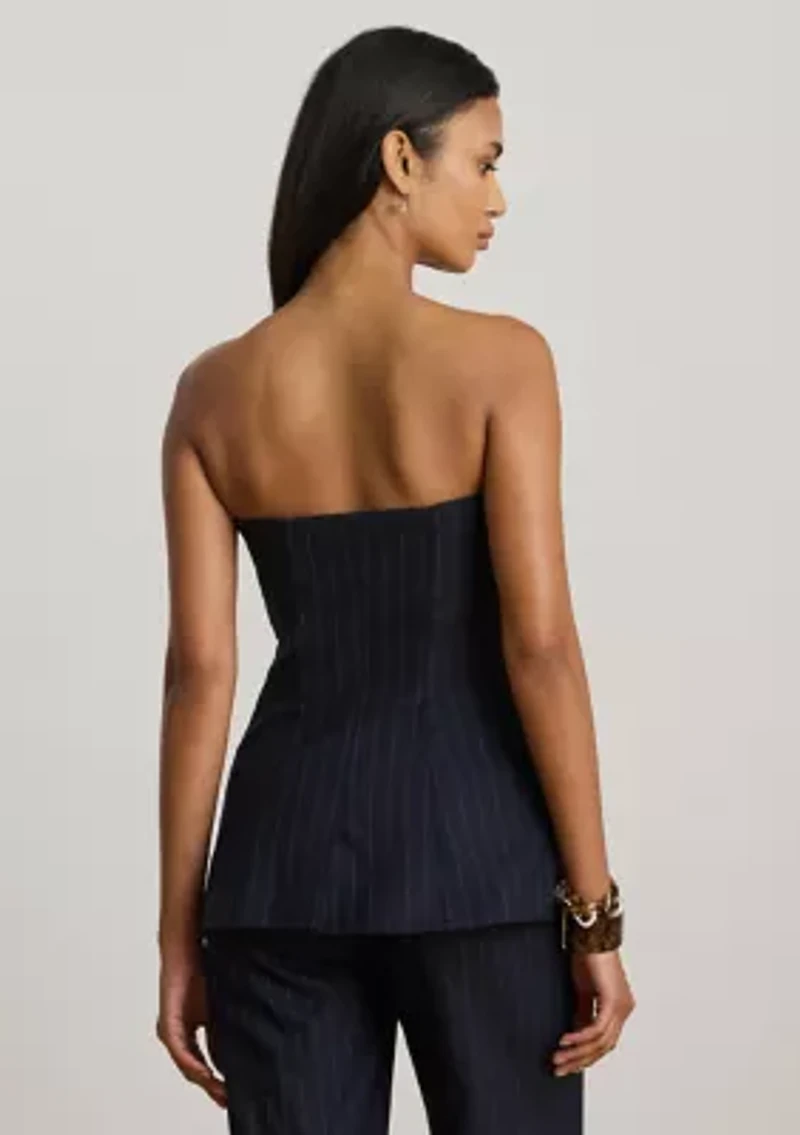 Pinstripe Wool-Blend Twill Bustier