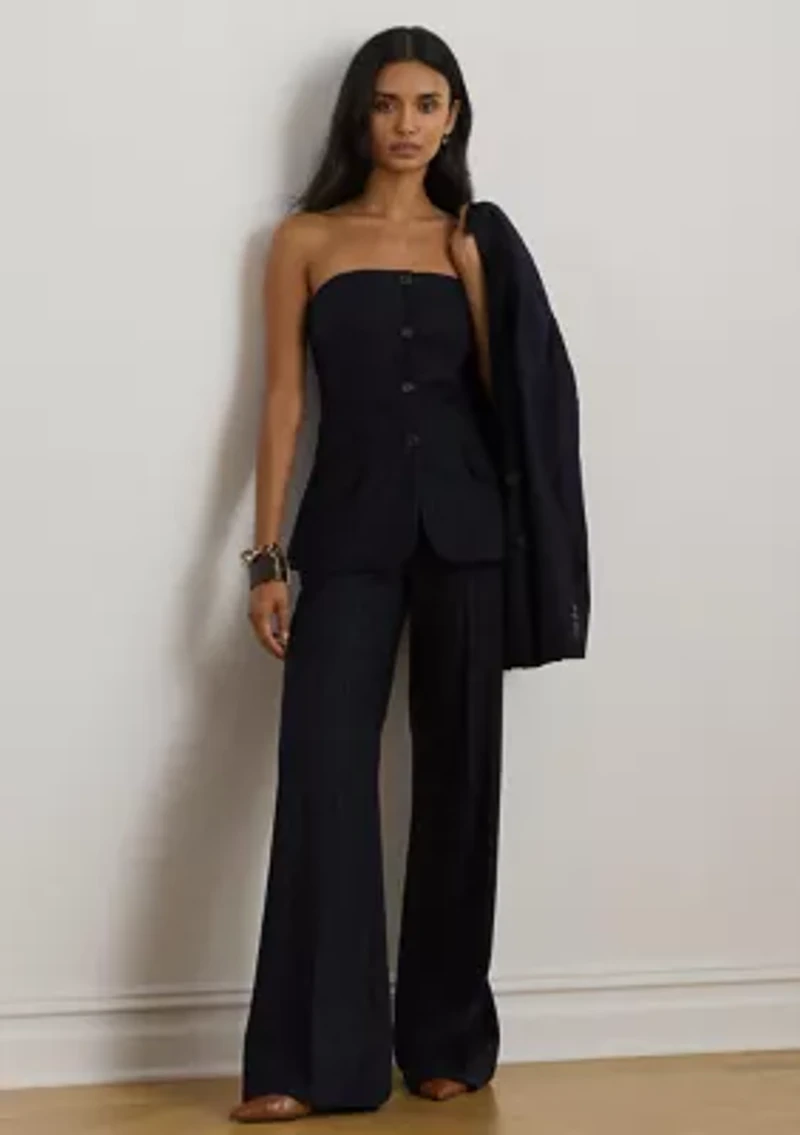 Pinstripe Wool-Blend Twill Bustier