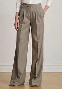 Women's Pleated Wool Herringbone Wide-Leg Pants