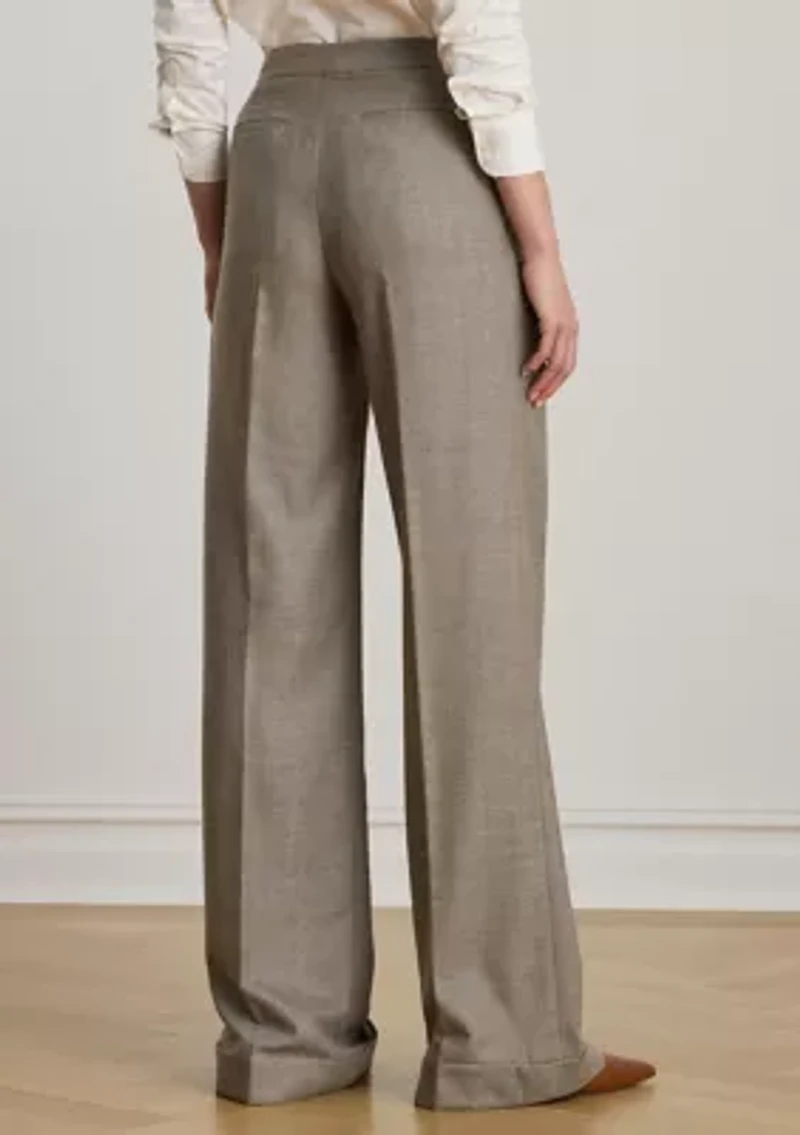Women's Pleated Wool Herringbone Wide-Leg Pants
