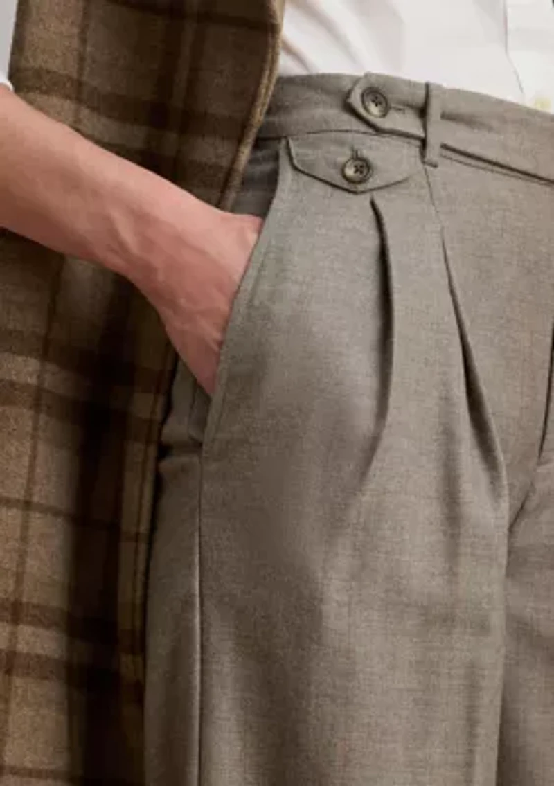 Women's Pleated Wool Herringbone Wide-Leg Pants