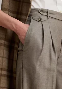 Women's Pleated Wool Herringbone Wide-Leg Pants