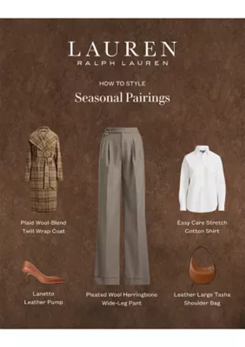 Women's Pleated Wool Herringbone Wide-Leg Pants