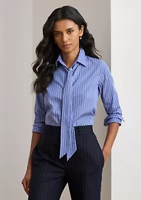 Classic Fit Striped Tie-Neck Shirt