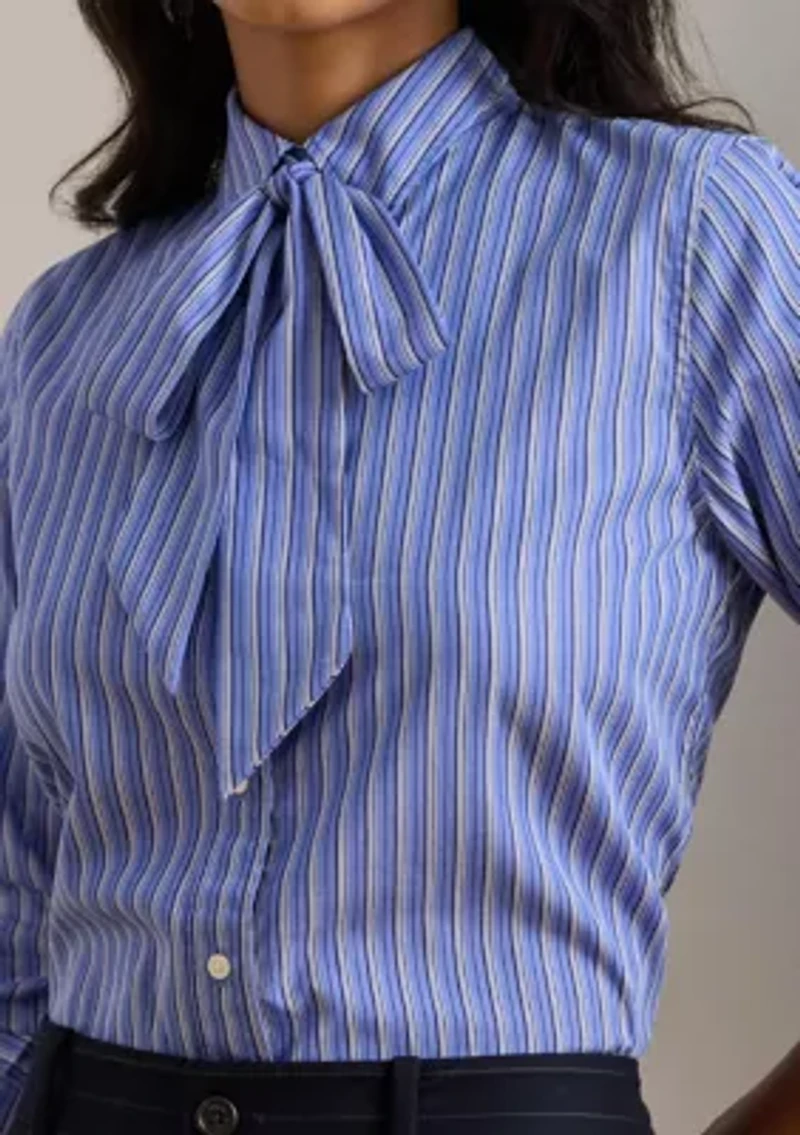 Classic Fit Striped Tie-Neck Shirt