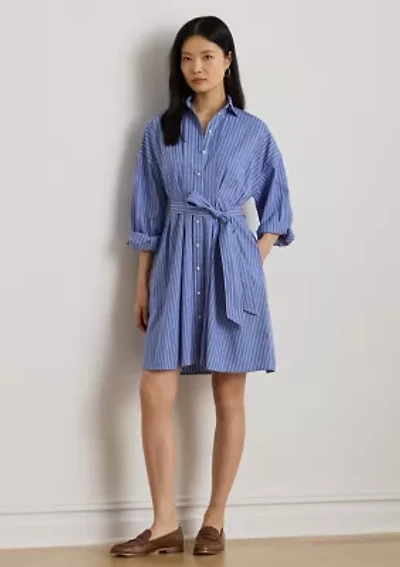 Striped Belted Broadcloth Shirtdress