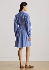 Striped Belted Broadcloth Shirtdress