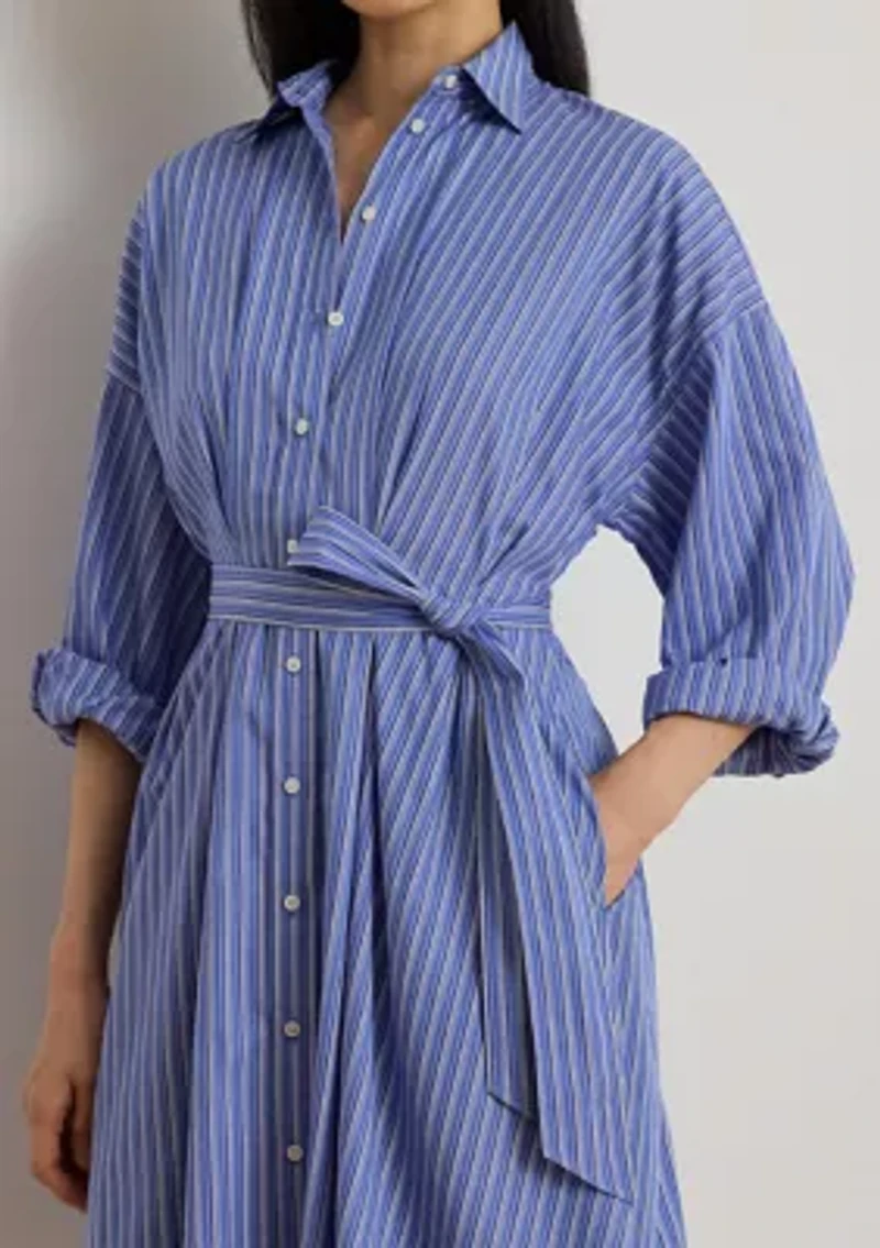 Striped Belted Broadcloth Shirtdress