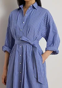Striped Belted Broadcloth Shirtdress
