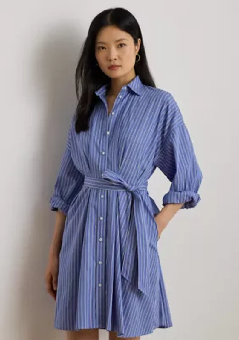 Striped Belted Broadcloth Shirtdress