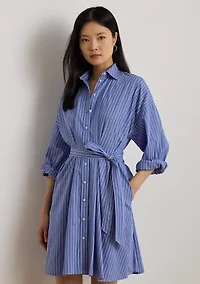 Striped Belted Broadcloth Shirtdress