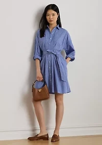 Striped Belted Broadcloth Shirtdress