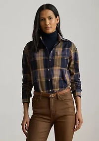 Relaxed Fit Plaid Cotton Twill Shirt