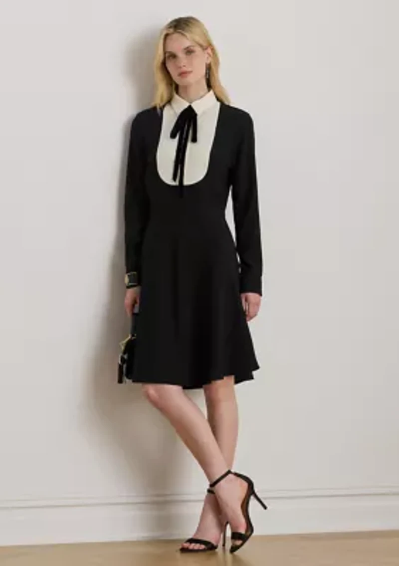 Women's Two-Tone Georgette Tie-Neck Dress