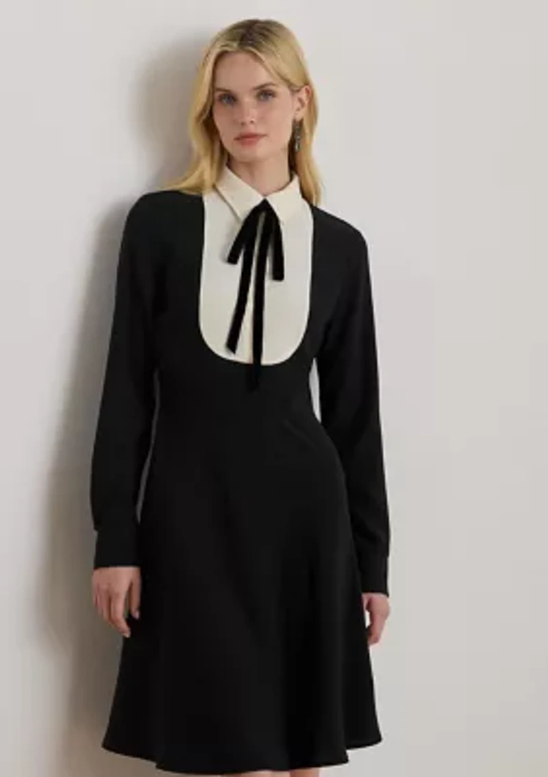 Women's Two-Tone Georgette Tie-Neck Dress