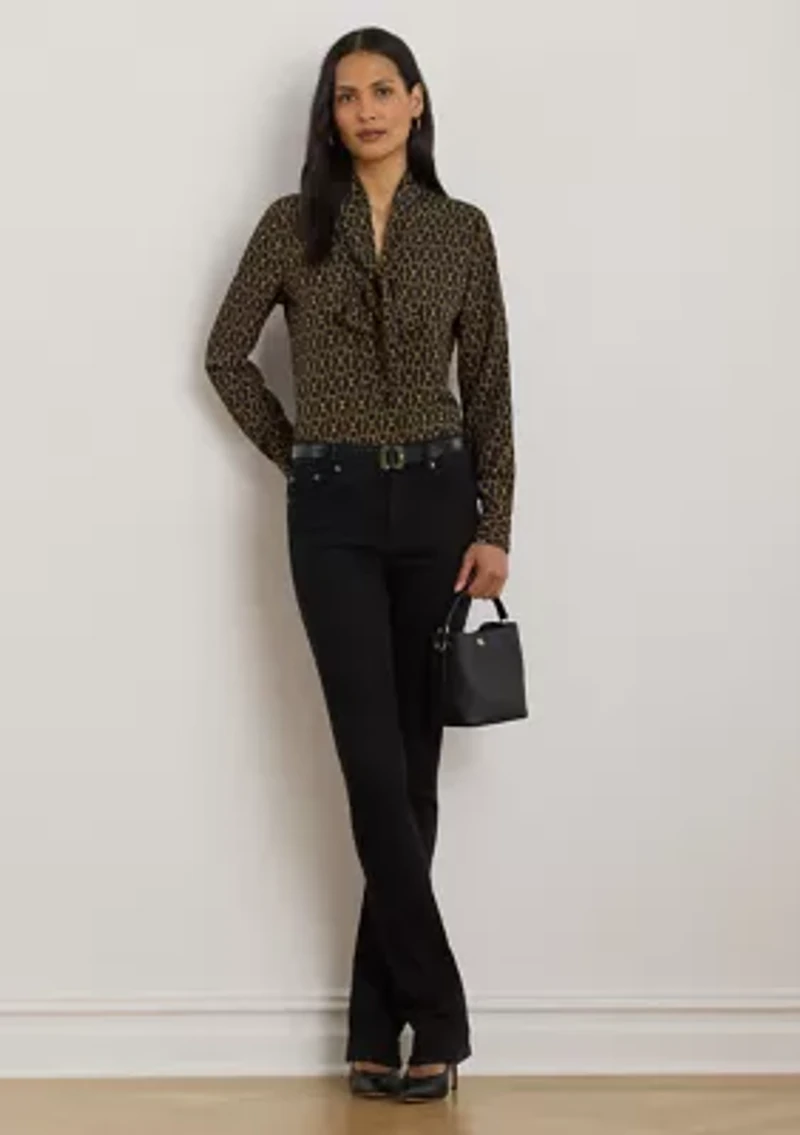 Chain-Print Crepe Tie-Neck Blouse