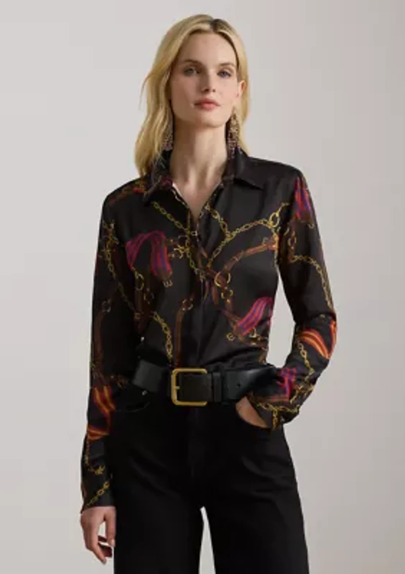 Classic Fit Belting-Print Satin Shirt