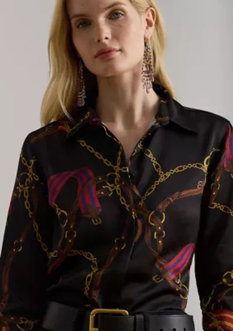 Classic Fit Belting-Print Satin Shirt
