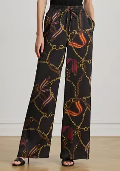 Women's Belting-Print Charmeuse Wide-Leg Pants