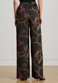 Women's Belting-Print Charmeuse Wide-Leg Pants
