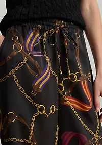 Women's Belting-Print Charmeuse Wide-Leg Pants