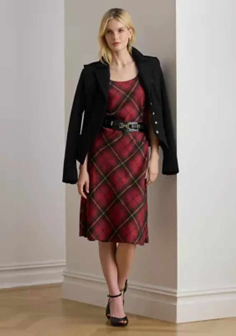 Women's Plaid Satin Sleeveless Cocktail Dress