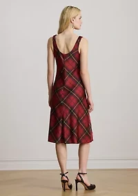 Women's Plaid Satin Sleeveless Cocktail Dress