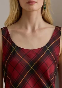 Women's Plaid Satin Sleeveless Cocktail Dress