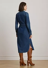 Horse Bit-Trim Belted Denim Shirtdress
