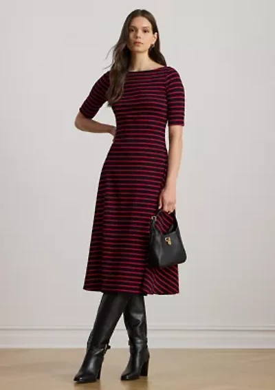 Women's Striped Stretch Cotton Midi Dress