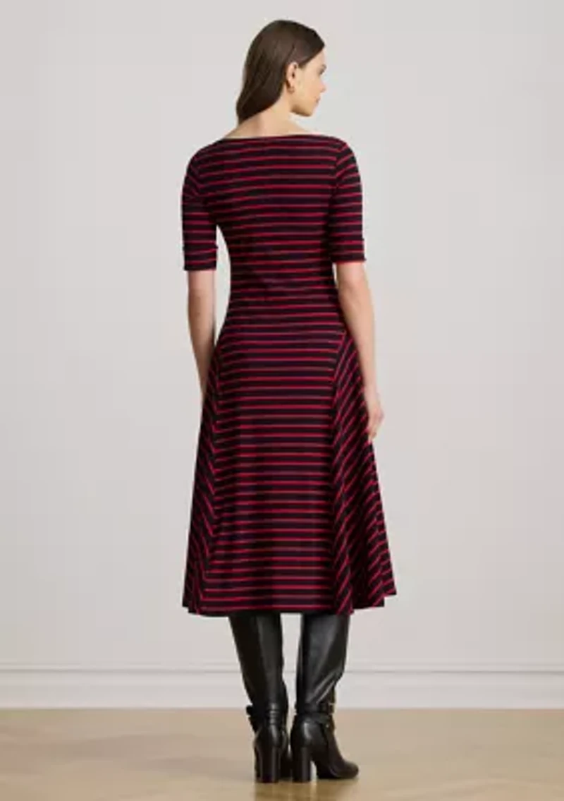Women's Striped Stretch Cotton Midi Dress
