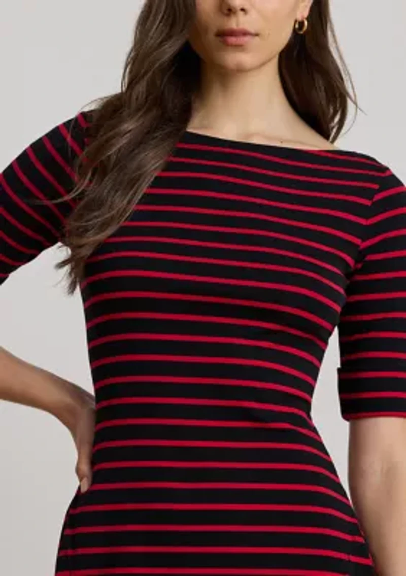 Women's Striped Stretch Cotton Midi Dress