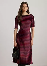 Women's Striped Stretch Cotton Midi Dress