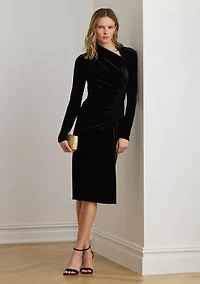 Button-Trim Rib-Knit Mock neck Dress