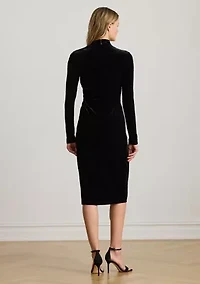 Button-Trim Rib-Knit Mock neck Dress