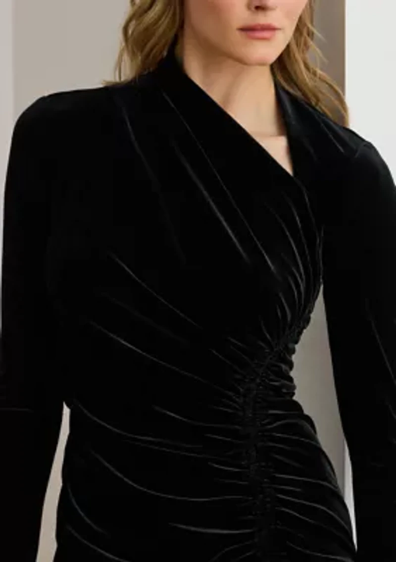 Button-Trim Rib-Knit Mock neck Dress