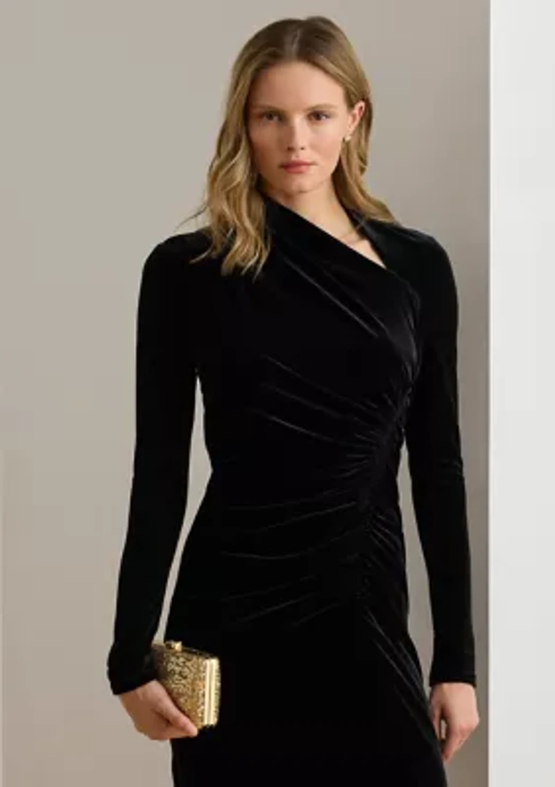 Button-Trim Rib-Knit Mock neck Dress