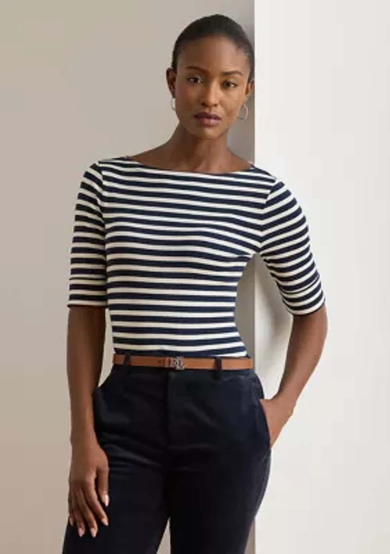 Striped Stretch Cotton Boatneck Tee